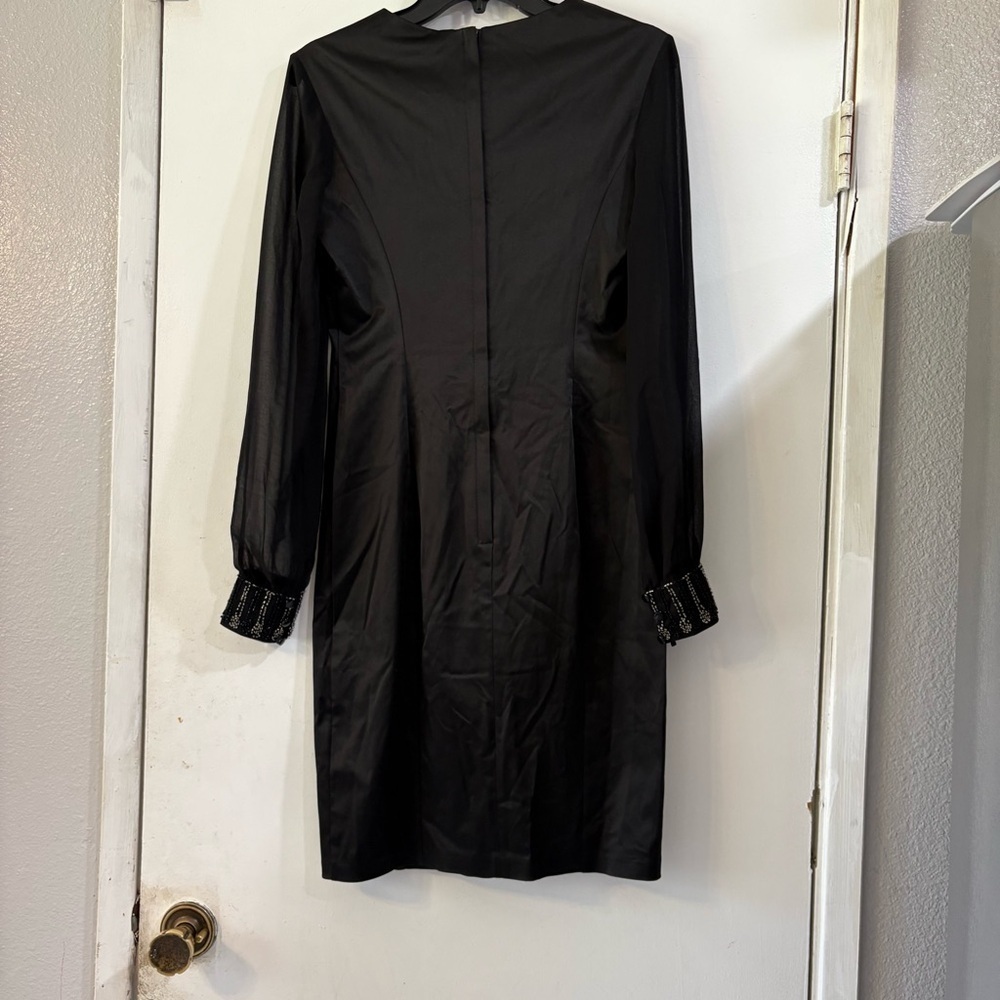 Camomilla Black Cocktail Evening Dress Sheer Long Sleeves Beaded Cuffs Wedding - Picture 5 of 12